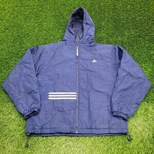 Vintage 90s ADIDAS Hooded Windbreaker Zip Jacket Large 36x27 Boxy Baggy